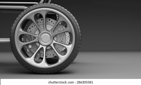 absorber, brake pads and Wheels. High resolution 3d render 