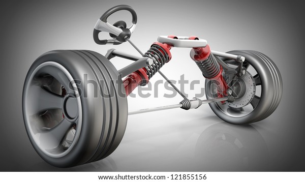 absorber,  brake pads and Wheels. High resolution\
3d render