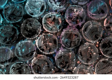 Absract background of shiny plastic and bubbles dreating bright sci-fi style texture background