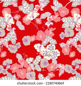 absract floral pattern japanese desing red background