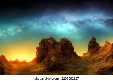 Abstact Out Of World Concept Art A Beautiful Sandy Landscape With An Epic Universe View