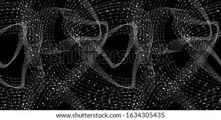 Abstarct Seamless Pattern, Wireframe Connections Background, Network Concept, Technology Black and White Dark Backdrop Template.