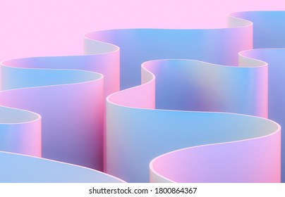 Abstract 3d Art Background With Curve Shape. Holographic Color.