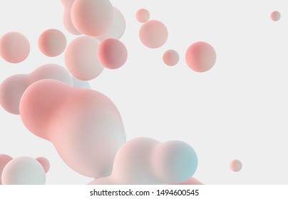 Abstract 3d Art Background. Holographic Floating Liquid Blobs, Soap Bubbles, Metaballs.