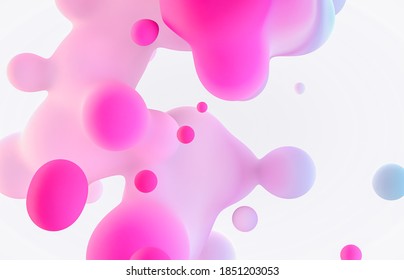 Abstract 3d Art Background. Holographic Floating Liquid Blobs, Soap Bubbles, Metaballs.