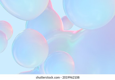 Abstract 3d art background. Holographic floating liquid blobs, soap bubbles, metaballs. - Powered by Shutterstock