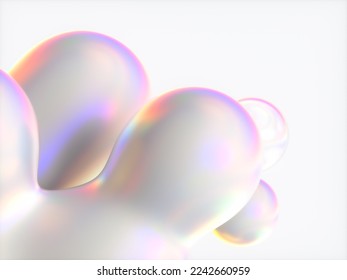 Abstract 3d art background  Holographic floating liquid blobs  soap bubbles  metaballs 