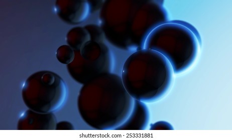 Abstract 3D Background Dark Black Red Blue Sphere Balls