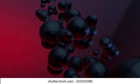 Abstract 3D Background Dark Black Red Blue Sphere Balls