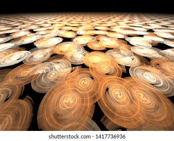 Abstract 3d Background Image, Graphic 3d surface Illustration, Artistic Resource. Symmetrical Patterns, Bright Colors. Colorful Repeating circular disc patterns, Modern Fractal Mosaic Digital Art.