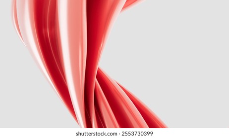 Abstract 3D background with red wavy lines in a minimalist style, smooth texture, modern design for banners, presentations, backgrounds, and advertising. Geometric shapes on a light background.