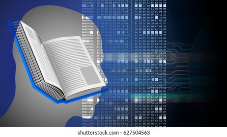 abstract 3d black background and book head silhouette   hexadecimal code