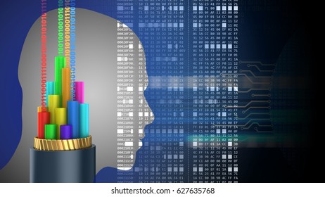 abstract 3d black background and cable head silhouette   hexadecimal code