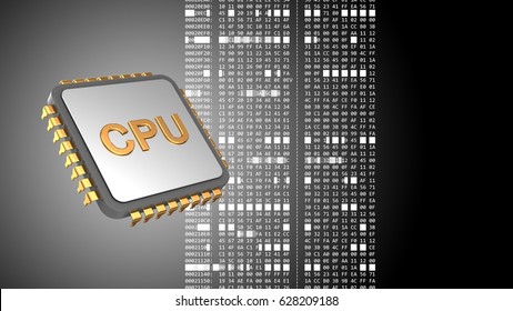 abstract 3d black background and cpu   hexadecimal code