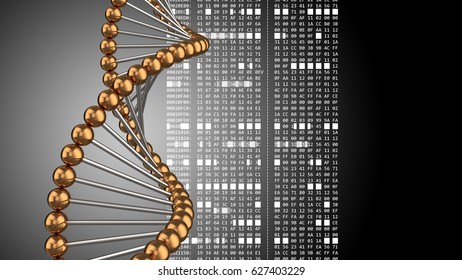 abstract 3d black background and dna structure   hexadecimal code
