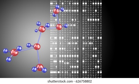 abstract 3d black background and molecular structure   hexadecimal code