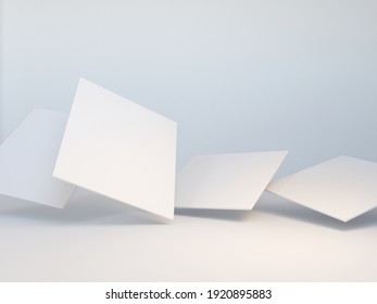 Abstract 3d Blank Square Planes Floating Above Surface, White Modern Rendering