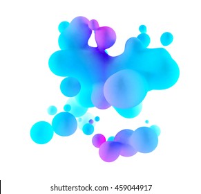 Abstract 3d blue and purple gradient drops liquid on white background