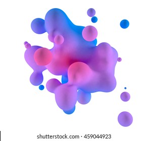 Abstract 3d blue and purple gradient drop liquid on white background