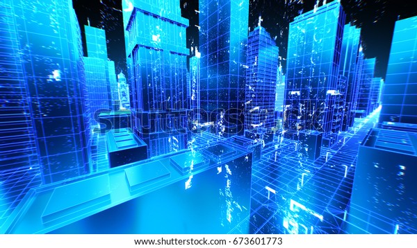 Abstract 3d City Rendering Lines Digital Stock Illustration 673601773