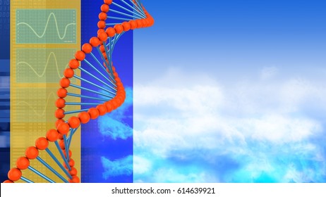 abstract 3d clouds background with dna shape and