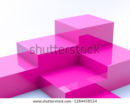 Abstract 3d composition. Pink podium backdrop for product display with geometric 3d cube.