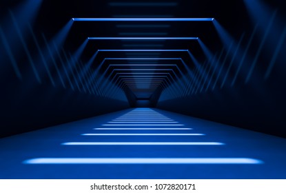 Abstract 3d Corridor Interior Design With Linear Light. 3d Rendering