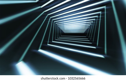 Abstract 3d Corridor Perspective Background With Linear Light Beams