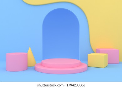 Abstract 3d Depth And Realism Background,pastel Color Showcase For Product . 3d Rendering	
