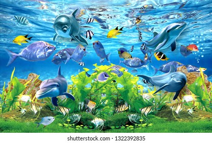 Abstract 3d fish aquarium background
