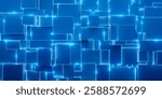 Abstract 3D geometric background featuring blue cubes with glowing edges, creating a futuristic, high-tech, and cyber-inspired visual effect.