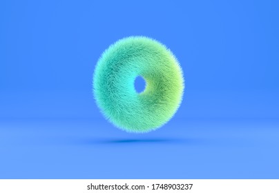 Abstract 3d Geometric Torus Shape Background With Green Fur Texture.