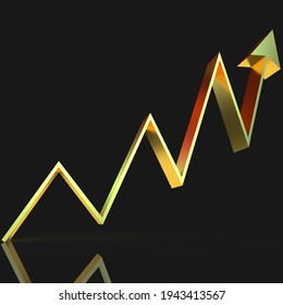 An Abstract 3d Golden Upward Trend Line Arrow Background Image.