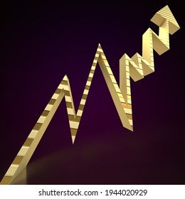 An Abstract 3d Golden Upward Trend Line Arrow Background Image.