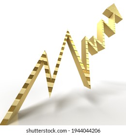 An Abstract 3d Golden Upward Trend Line Arrow Background Image.