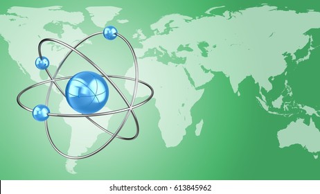abstract 3d gree background with atom model and earth