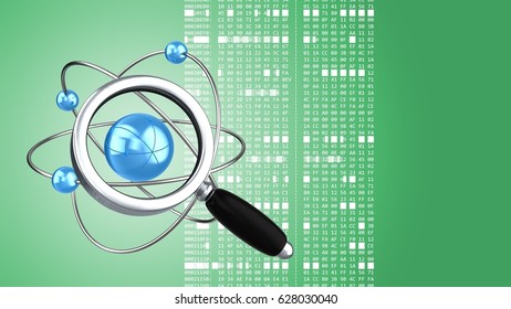 abstract 3d gree background and atom model magnify glass   hexadecimal code
