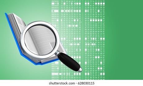 abstract 3d gree background and book magnify glass   hexadecimal code
