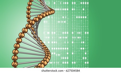 abstract 3d gree background and dna structure   hexadecimal code