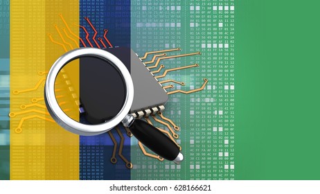 abstract 3d gree background and microchip magnify glass   hexadecimal code