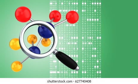 abstract 3d gree background and molecule magnify glass   hexadecimal code