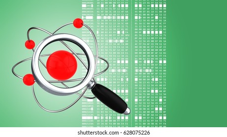 abstract 3d green background and atom magnify glass   hexadecimal code
