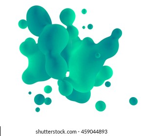 Abstract 3d Green Gradient Drop Liquid On White Background