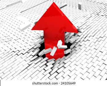 Abstract 3d Illustration Of Arrow Breaking Break Wall