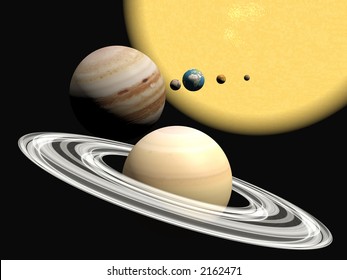 Abstract 3D illustration, background of our solar system.  Exploration concept. Copy space provided.
