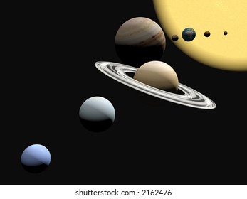 Abstract 3D illustration, background of our solar system.  Exploration concept. Copy space provided.