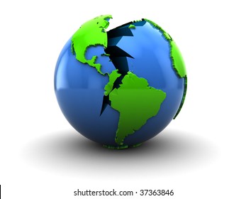 abstract 3d illustration of broken earth over white background