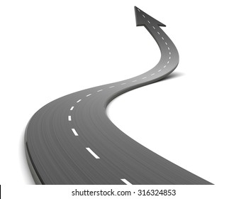 abstract 3d illustration of curved road forward with arrow