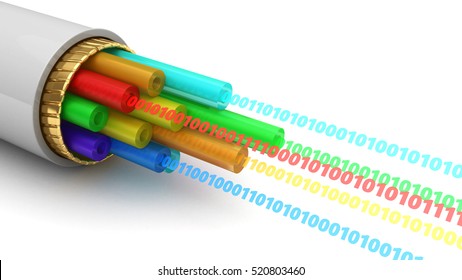 abstract 3d illustration of digital binary data inside fiber optics cable