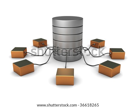 abstract 3d illustration of network with database storage server